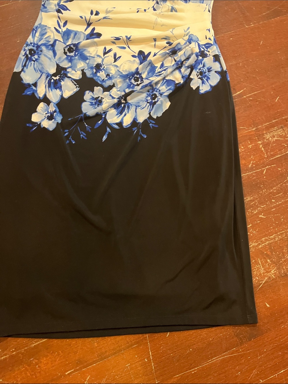 Ralph Lauren Black and Cream Midi Dress with Blue Floral Print - Picture 5 of 10